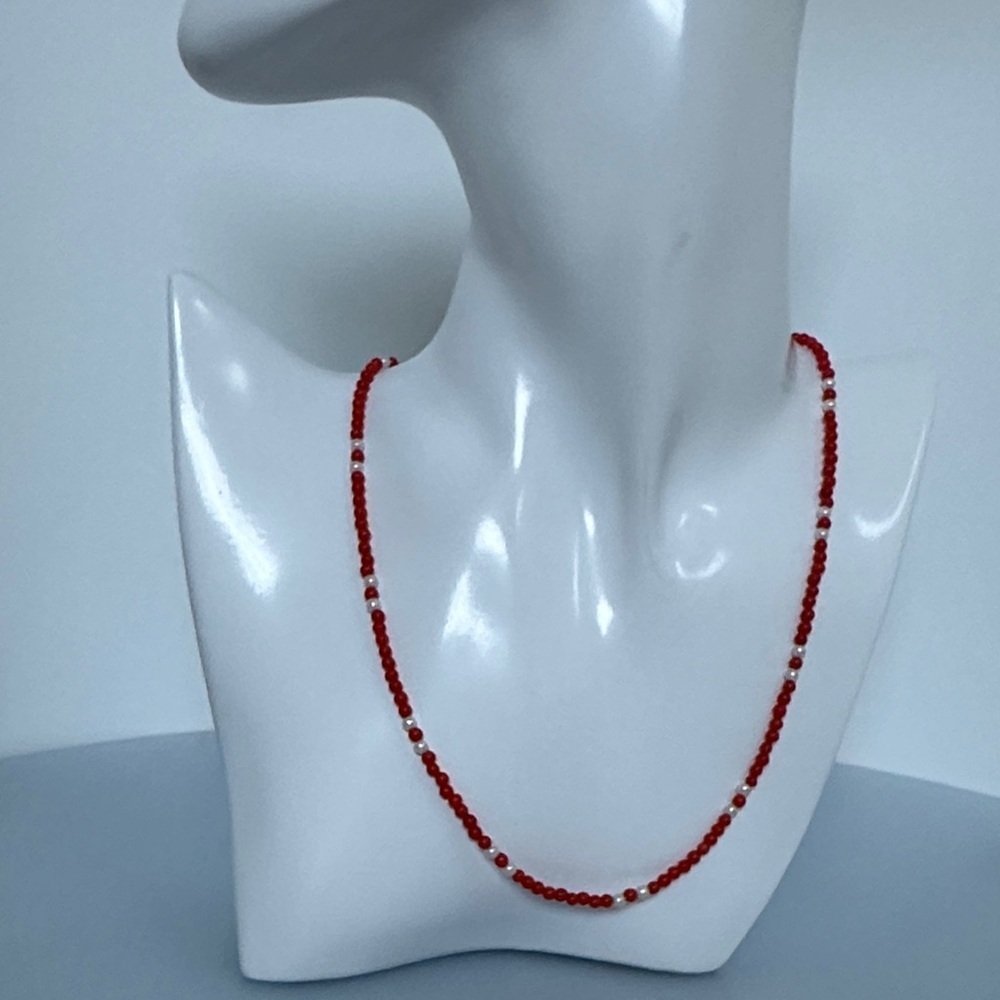14k real solid Gold Coral real Pearls Necklace​​​​